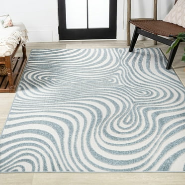 JONATHAN Y SCN103C-14 Maribo High-Low Abstract Groovy Striped Light Blue/Ivory 10 ft. x 14 ft. Indoor/Outdoor Area Rug; Modern, Coastal; Bedroom, Patio, Backyard; Pet Friendly, Easy-Cleaning