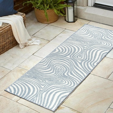 JONATHAN Y SCN103C-28 Maribo High-Low Abstract Groovy Striped Light Blue/Ivory 2 ft. x 8 ft. Indoor/Outdoor Runner Rug, Pet Friendly, Stain Resistant, Easy to Clean, for Patio, Living Room, Bedroom