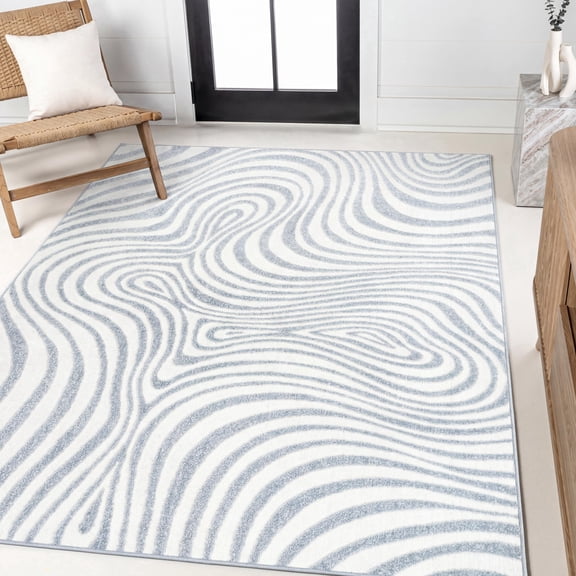 JONATHAN Y SCANDINAVIAN 5' x 8' Area Rug, Maribo Abstract Groovy Striped - Light Blue/Ivory, SCN103C-5