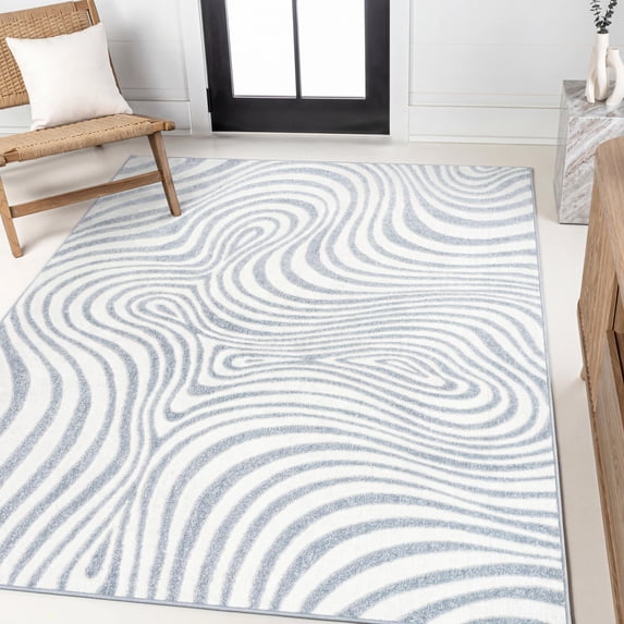 JONATHAN Y SCANDINAVIAN 8 x 10 Area Rug, Maribo Abstract Groovy Striped - Light Blue/Ivory, SCN103C-8