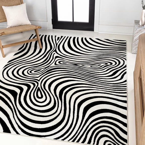 JONATHAN Y SCANDINAVIAN 4' x 6' Area Rug, Maribo Abstract Groovy Striped - Black/White, SCN103F-4