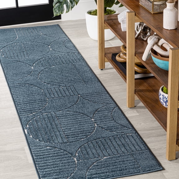 JONATHAN Y SCANDINAVIAN 2 x 8 Runner Rug, Nordby Geometric Arch Striped - Navy/Cream, SCN104A-28