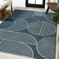 JONATHAN Y SCN104A-4 Nordby High-Low Geometric Arch Scandi Striped Navy/Cream 4 ft. x 6 ft. Indoor/Outdoor Area Rug, Pet Friendly, Stain Resistant, Easy to Clean, for Patio, Living Room, Bedroom