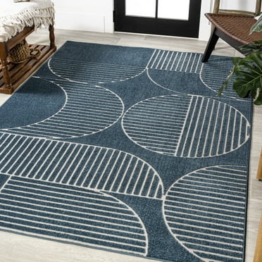 JONATHAN Y SCN104A-4 Nordby High-Low Geometric Arch Scandi Striped Navy/Cream 4 ft. x 6 ft. Indoor/Outdoor Area Rug, Pet Friendly, Stain Resistant, Easy to Clean, for Patio, Living Room, Bedroom