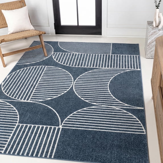 JONATHAN Y SCANDINAVIAN 5 x 8 Area Rug, Nordby Geometric Arch Striped - Navy/Cream, SCN104A-5