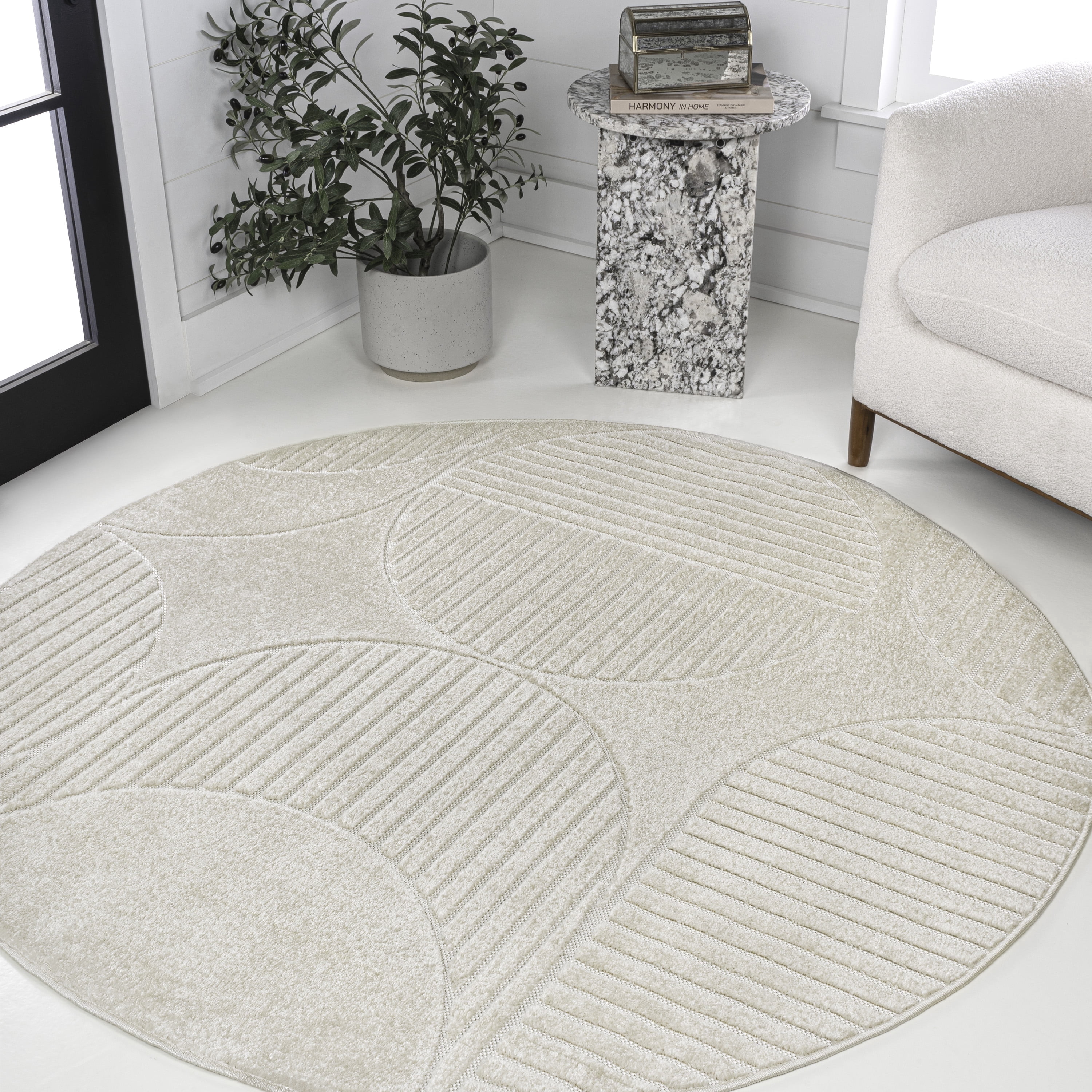 Round Arch Rug JONATHAN Y SCANDINAVIAN 5' Round Area Rug, Nordby Geometric Arch ...