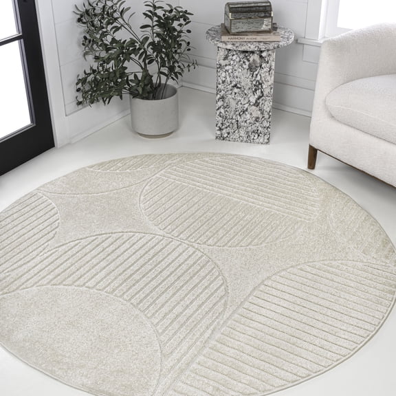 JONATHAN Y SCANDINAVIAN 5' Round Area Rug, Nordby Geometric Arch Striped - Ivory/Cream, SCN104B-5R