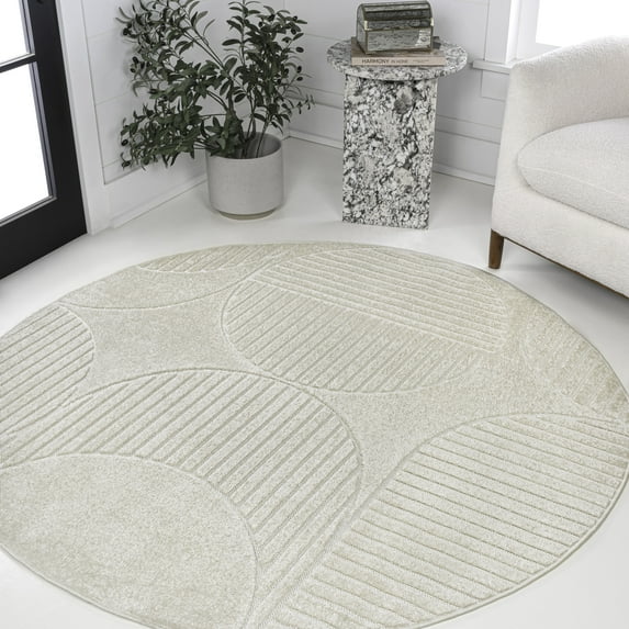 JONATHAN Y SCANDINAVIAN 8' Round Area Rug, Nordby Geometric Arch Striped - Ivory/Cream, SCN104B-8R