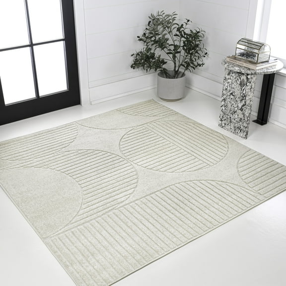 JONATHAN Y SCANDINAVIAN 9' Square Area Rug, Nordby Geometric Arch Striped - Ivory/Cream, SCN104B-9SQ