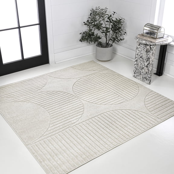 JONATHAN Y SCANDINAVIAN 9' Square Area Rug, Nordby Geometric Arch Striped - Ivory/Cream, SCN104B-9SQ