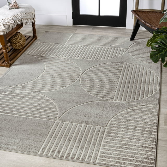 JONATHAN Y SCN104C-4 Nordby High-Low Geometric Arch Scandi Striped Gray/Cream 4 ft. x 6 ft. Indoor/Outdoor Area Rug, Pet Friendly, Stain Resistant, Easy to Clean, for Patio, Living Room, Bedroom