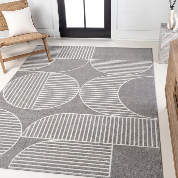 JONATHAN Y SCANDINAVIAN 8 x 10 Area Rug, Nordby Geometric Arch Striped - Gray/Cream, SCN104C-8