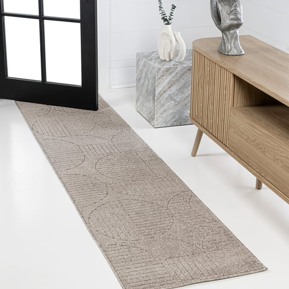 JONATHAN Y SCANDINAVIAN 2 x 8 Runner Rug, Nordby Geometric Arch Striped - Taupe/Beige, SCN104D-28
