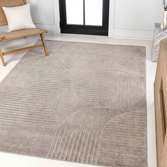 JONATHAN Y SCANDINAVIAN 4 x 6 Area Rug, Nordby Geometric Arch Striped - Taupe/Beige, SCN104D-4