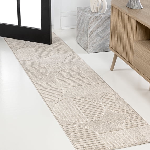 JONATHAN Y SCANDINAVIAN 2 x 8 Runner Rug, Nordby Geometric Arch Striped - Beige/Cream, SCN104E-28