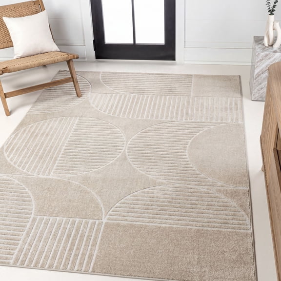 JONATHAN Y SCANDINAVIAN 4 x 6 Area Rug, Nordby Geometric Arch Striped - Beige/Cream, SCN104E-4