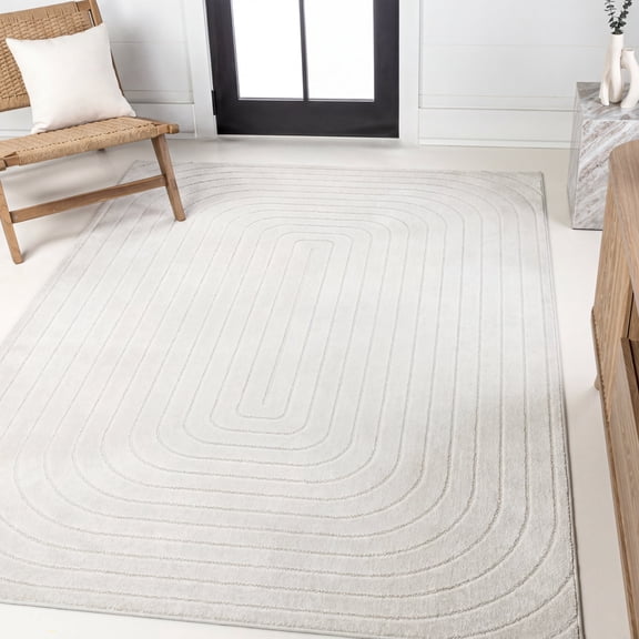 JONATHAN Y SCANDINAVIAN 8 x 10 Area Rug, Freya Arch Stripe Monotone - Ivory, SCN106A-8