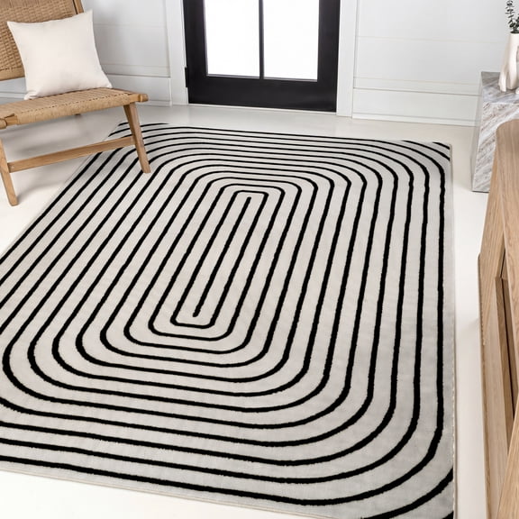 JONATHAN Y SCANDINAVIAN 8 x 10 Area Rug, Freya Arch Stripe Monotone - Black/White, SCN106B-8
