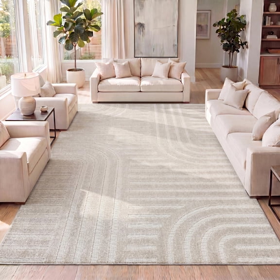 JONATHAN Y SCANDINAVIAN 3 x 5 Area Rug, Anders Arch Stripe Two-Tone - White/Cream, SCN107B-3