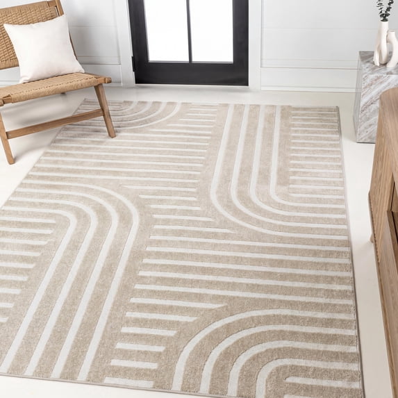 JONATHAN Y SCANDINAVIAN 8 x 10 Area Rug, Anders Arch Stripe Two-Tone - Beige/Cream, SCN107C-8