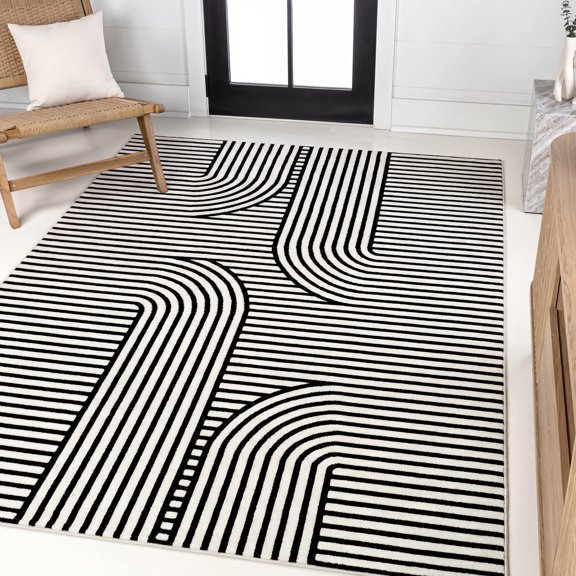 JONATHAN Y SCANDINAVIAN 3 x 5 Area Rug, Anders Arch Stripe Two-Tone - Black/White, SCN107D-3