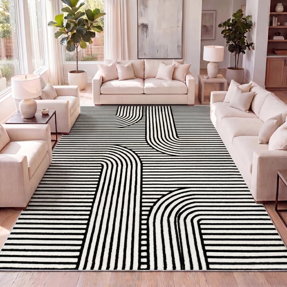 JONATHAN Y SCANDINAVIAN 4 x 6 Area Rug, Anders Arch Stripe Two-Tone - Black/White, SCN107D-4