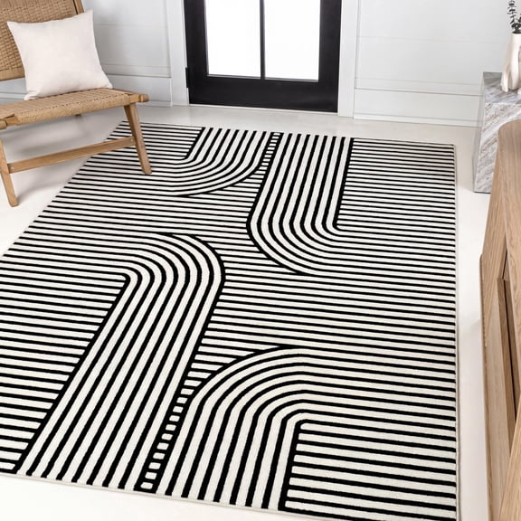JONATHAN Y SCANDINAVIAN 8 x 10 Area Rug, Anders Arch Stripe Two-Tone - Black/White, SCN107D-8