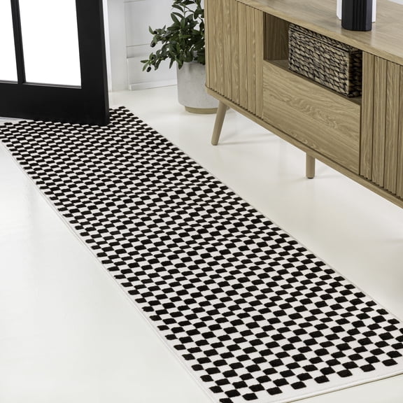 JONATHAN Y SCANDINAVIAN 2 x 8 Runner Rug, Finn Minimalist Checkered Monotone - Black/White, SCN108B-28