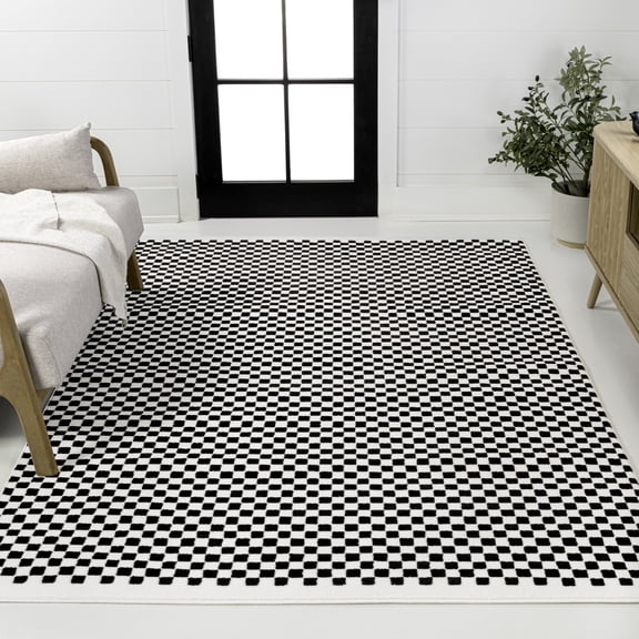 JONATHAN Y SCANDINAVIAN 5 x 8 Area Rug, Finn Minimalist Checkered Monotone - Black/White, SCN108B-5
