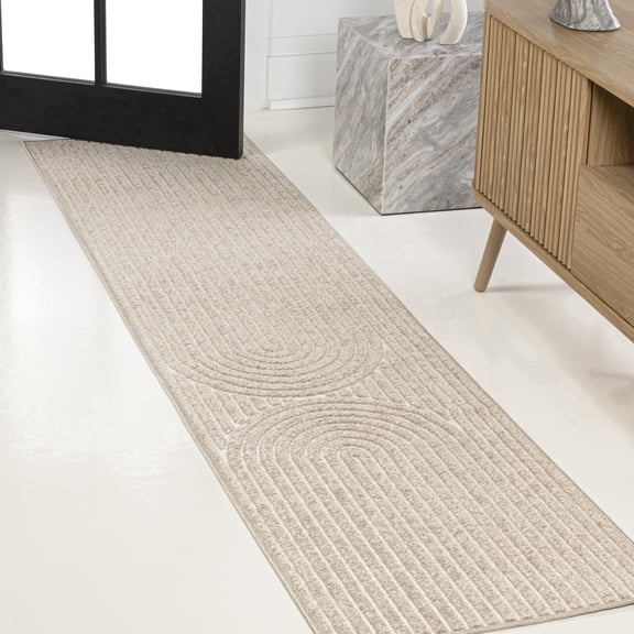 JONATHAN Y SCANDINAVIAN 2 x 8 Runner Rug, Sofia Arch Stripe Two-Tone - Beige/Cream, SCN109B-28