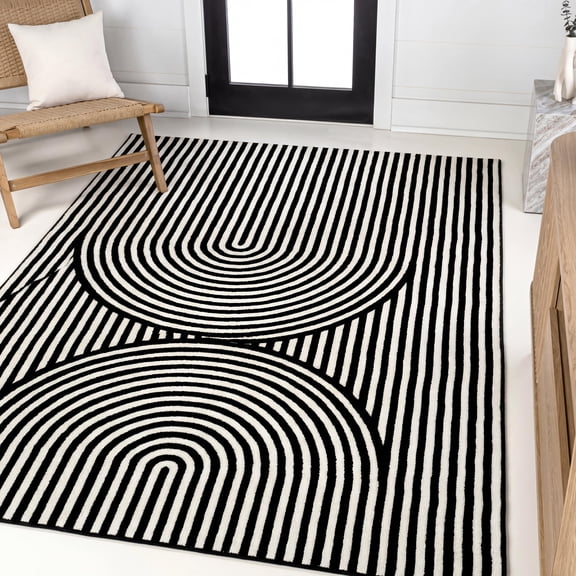 JONATHAN Y SCANDINAVIAN 3 x 5 Area Rug, Sofia Arch Stripe Two-Tone - Black/White, SCN109C-3