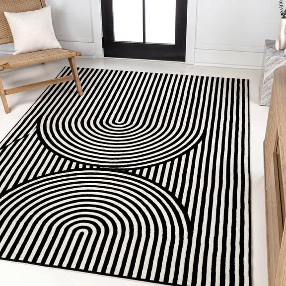 JONATHAN Y SCANDINAVIAN 3 x 5 Area Rug, Sofia Arch Stripe Two-Tone - Black/White, SCN109C-3
