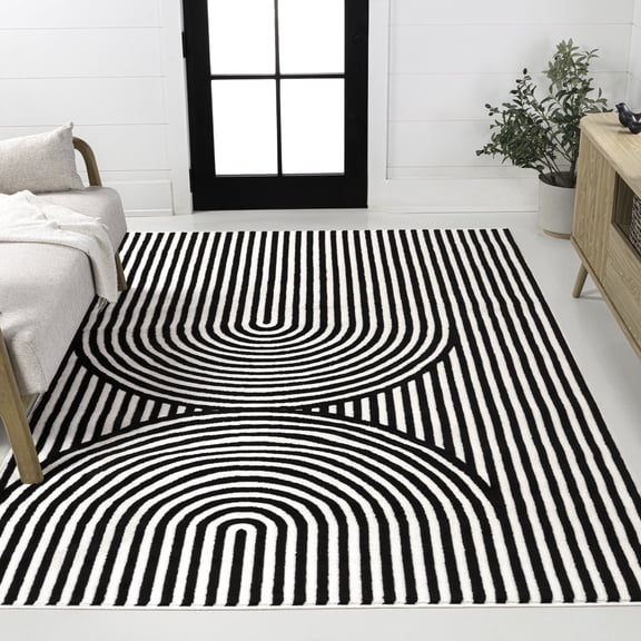 JONATHAN Y SCANDINAVIAN 5 x 8 Area Rug, Sofia Arch Stripe Two-Tone - Black/White, SCN109C-5