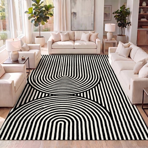 JONATHAN Y SCANDINAVIAN 8 x 10 Area Rug, Sofia Arch Stripe Two-Tone - Black/White, SCN109C-8