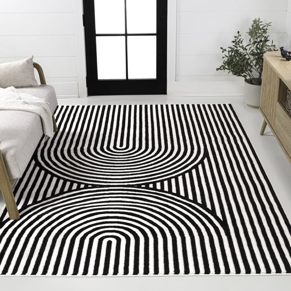 JONATHAN Y SCANDINAVIAN 8 x 10 Area Rug, Sofia Arch Stripe Two-Tone - Black/White, SCN109C-8