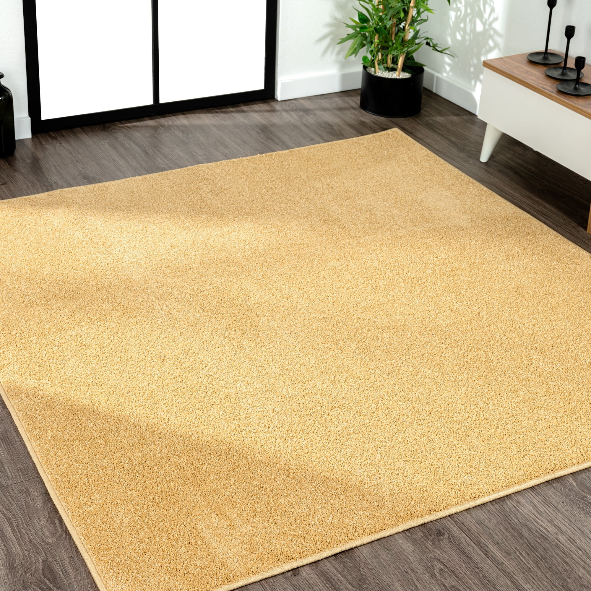 Mustard Synthetic Low-Pile Square Area Rug, 7' Square