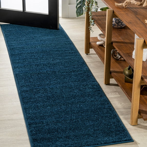 JONATHAN Y SEU100C-210 Haze Solid Low-Pile Navy 2 ft. x 10 ft. Runner Rug, Coastal Bohemian, Pet Friendly, Stain Resistant, Easy to Clean, for Living Room; Kitchen, Bedroom