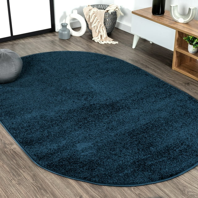 JONATHAN Y SEU100C-6OV Haze Solid Low-Pile Navy 6 ft. x 9 ft. Oval Area Rug, Coastal Bohemian, Pet Friendly, Stain Resistant, Easy to Clean, for Living Room; Kitchen, Bedroom