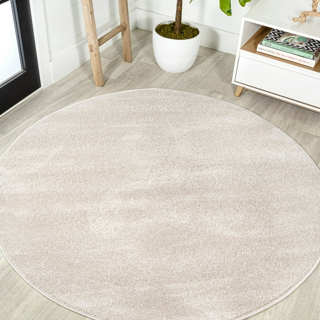 JONATHAN Y SEU100D-5R Haze Solid Low-Pile Ivory 5' Round Area Rug, Coastal Bohemian, Pet Friendly, Stain Resistant, Easy to Clean, for Living Room; Kitchen, Bedroom