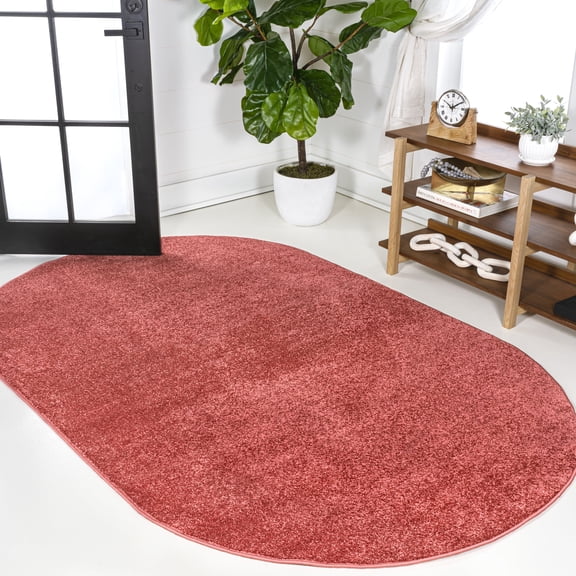 JONATHAN Y SUPERSOFT 5 x 8 Oval Area Rug, Haze - Red, SEU100E-5OV