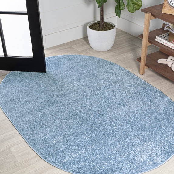 JONATHAN Y SUPERSOFT 3 x 5 Oval Area Rug, Haze - Classic Blue, SEU100F-3OV