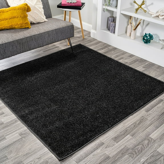 JONATHAN Y SUPERSOFT 7' Square Area Rug, Haze - Black, SEU100I-7SQ