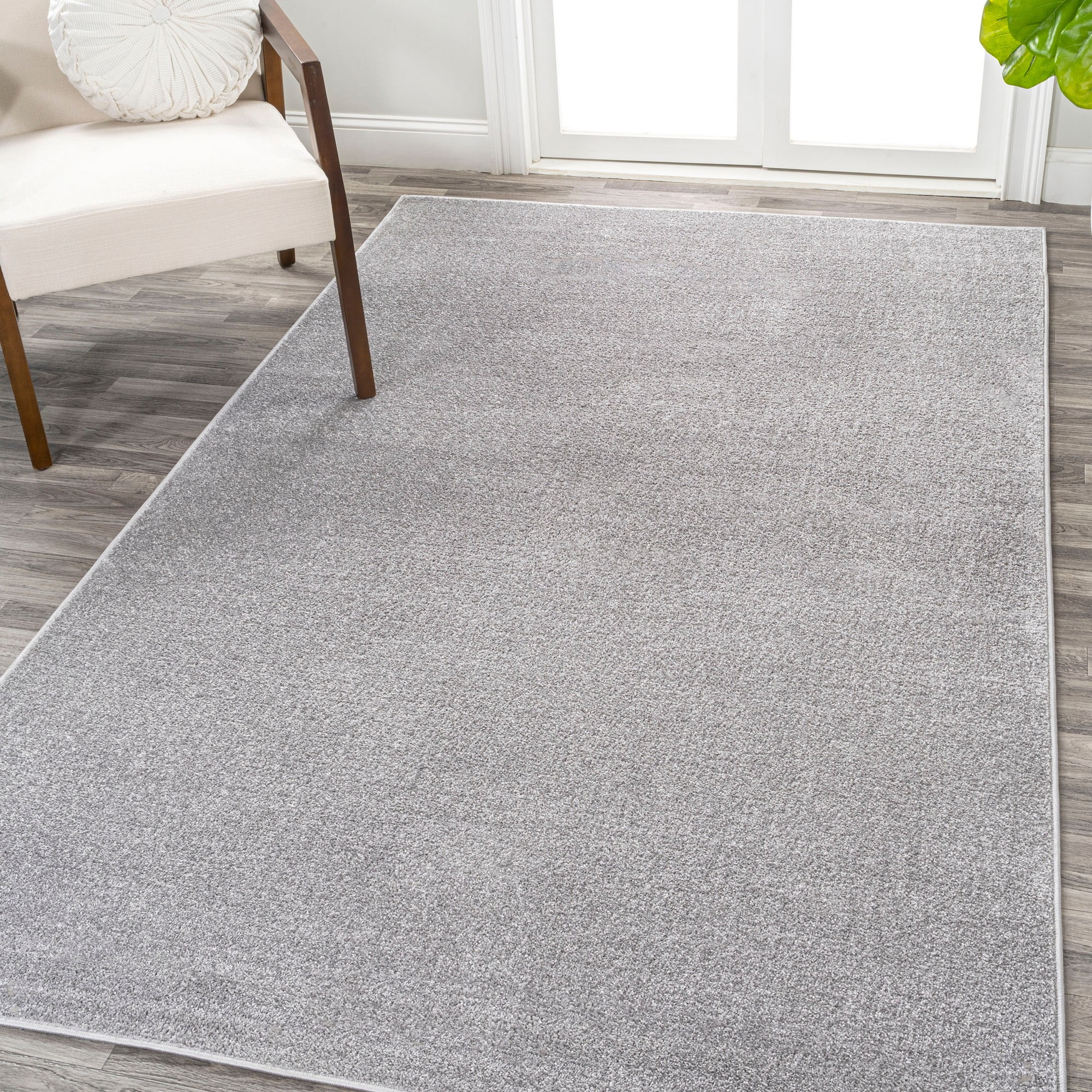 Light Gray 12' x 15' Solid Synthetic Low-Pile Area Rug