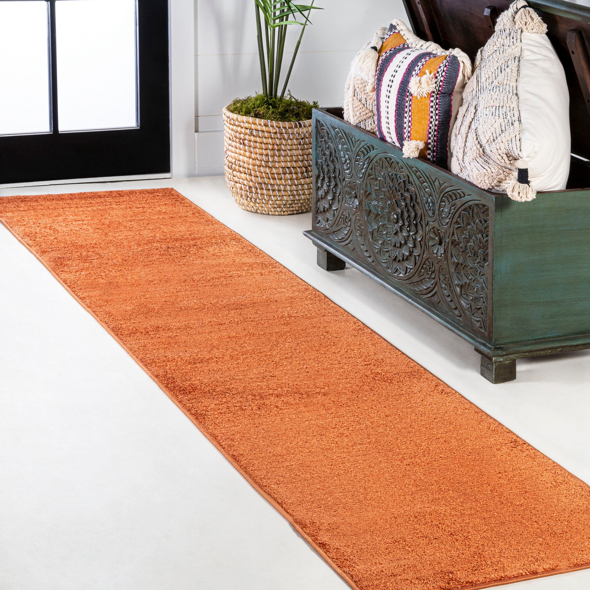 Haze Solid Orange Low-Pile Synthetic Runner Rug