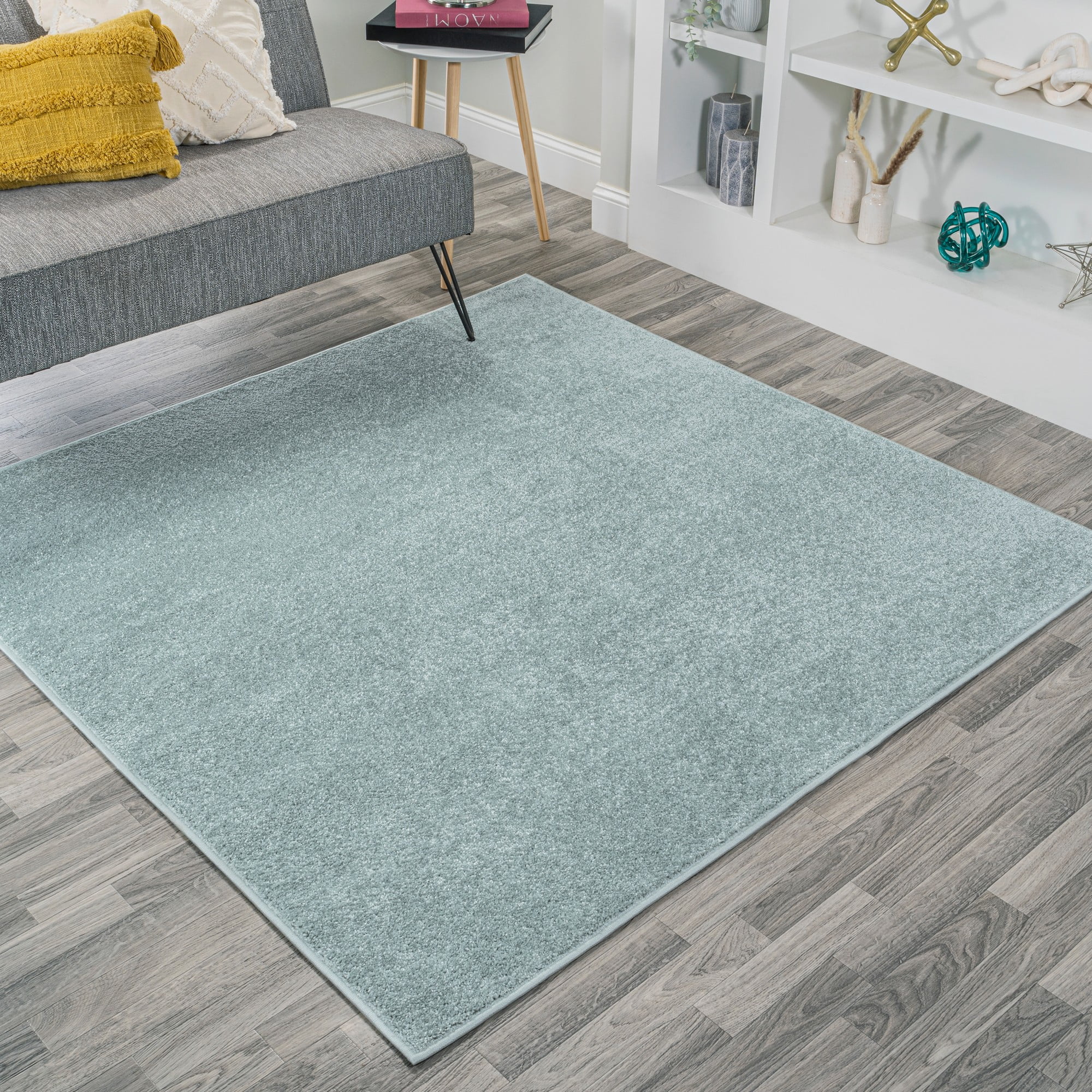 Light Blue Synthetic Square Area Rug, 5'3"