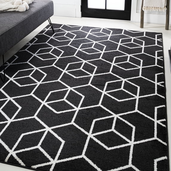 JONATHAN Y SUPERSOFT 3 x 5 Area Rug, Tumbling Blocks Modern Geometric - Black/White, SEU101A-3