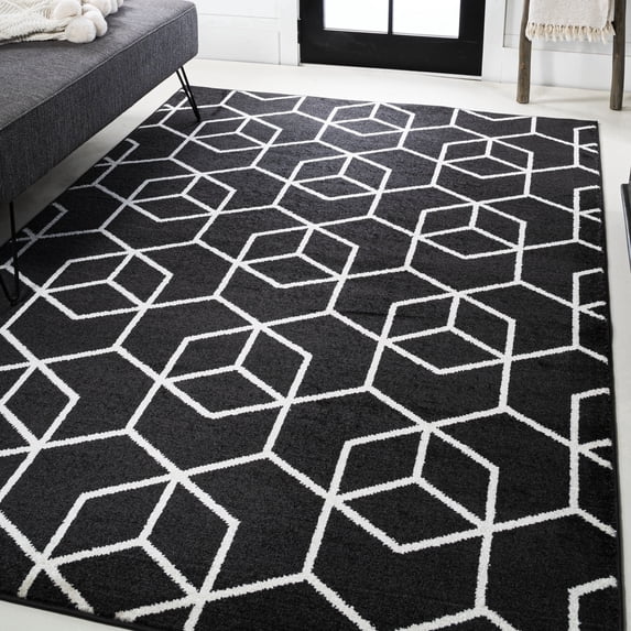 JONATHAN Y SUPERSOFT 4 x 6 Area Rug, Tumbling Blocks Modern Geometric - Black/White, SEU101A-4
