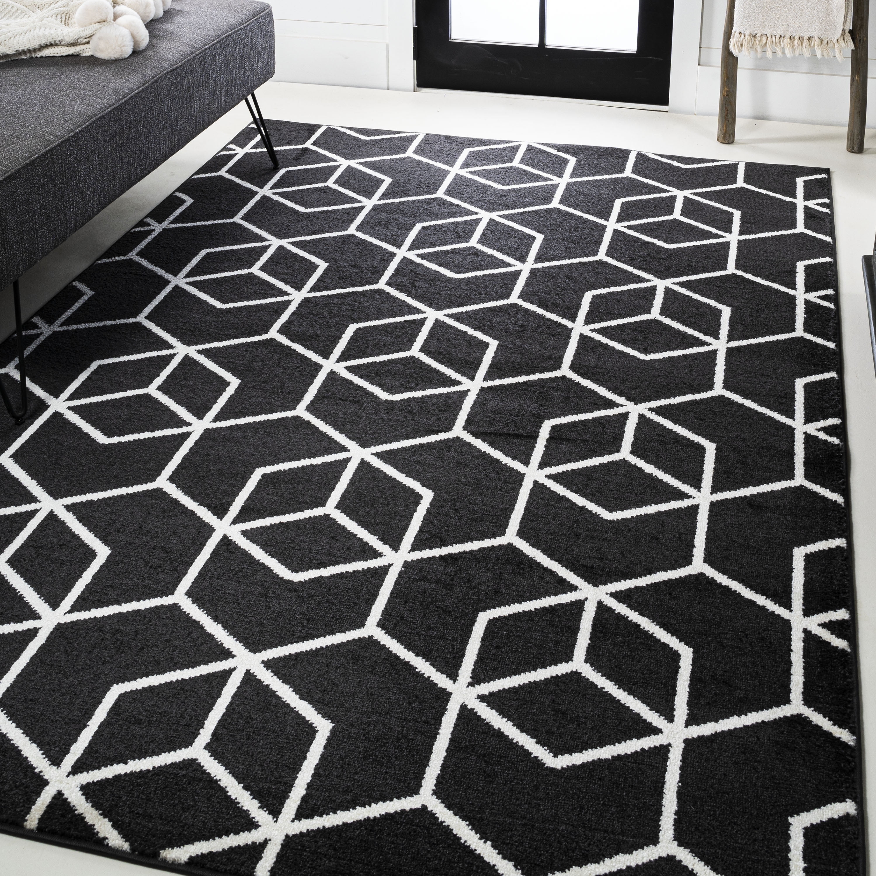 JONATHAN Y SUPERSOFT 5 x 8 Area Rug, Tumbling Blocks Geometric - Black ...