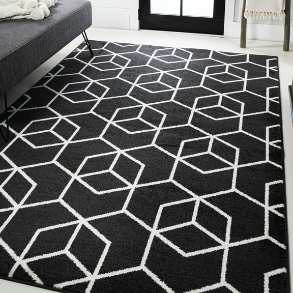 JONATHAN Y SUPERSOFT 5 x 8 Area Rug, Tumbling Blocks Geometric - Black/White, SEU101A-5