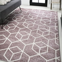 JONATHAN Y SUPERSOFT 4 x 6 Area Rug, Tumbling Blocks Geometric - Rose/White, SEU101B-4